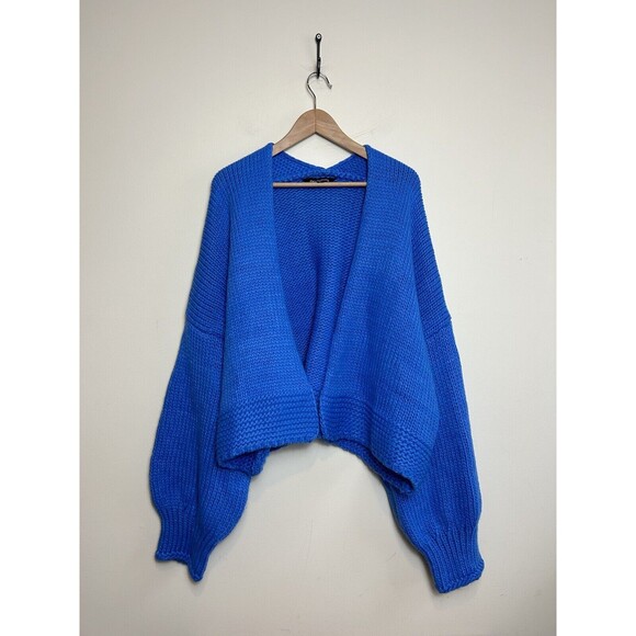 Davi & Dani Open Front Balloon Sleeve Cardigan Knit Sweater Blue Size 2XL - Picture 1 of 9